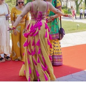 Backless Haldi Diwali outfit Sharara lengha look